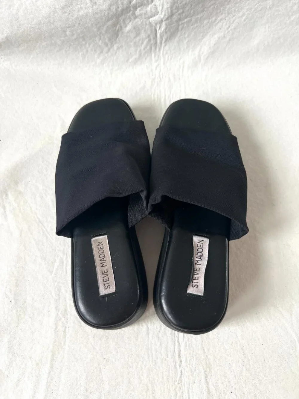 Steve Madden Slinky 30 slide sandals black mesh EU 38 womens 7 7.5 chunky wedge
